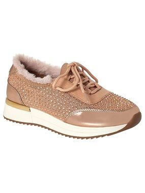 Reaction Kenneth Cole Cari Cozy Rose gold Rhinestone sneakers faux fur lining